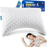 btasleeep Side Sleeper Pillows for Neck &amp; Shoulder Comfort - Ergonomic Curved Crescent Design, Adjustable Shredded Memory Foam, Cooling &amp; Soft Cover, Extra Fill Included, Queen Size, White