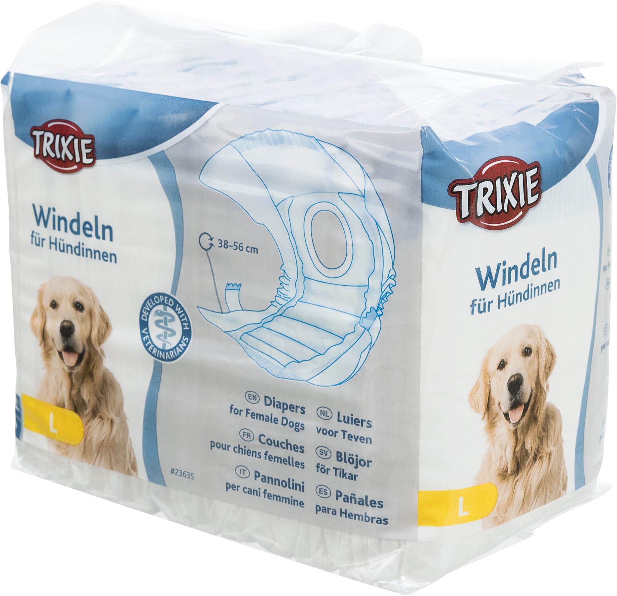 TRIXIE Diapers for Female Dogs, L waist circumference 38-56 cm, 12 pieces, 23635