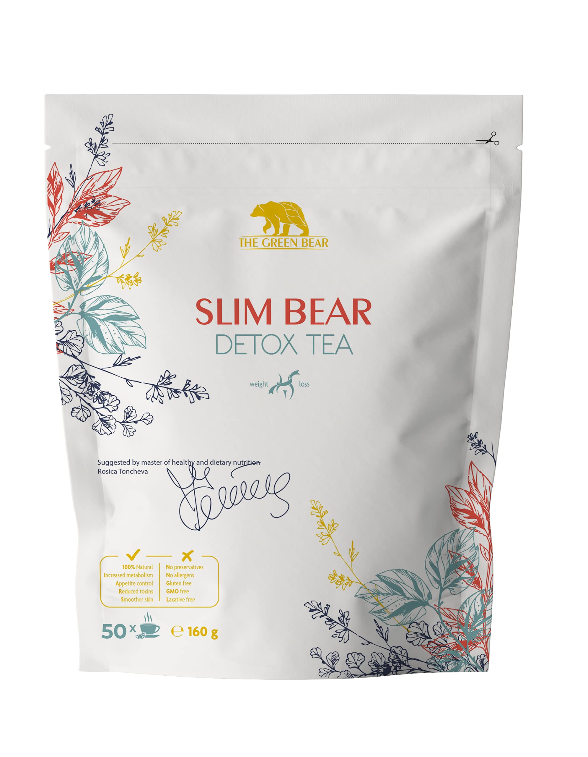 The Green Bear Detox Tea Natural Herbal Tea Detox Tea Ignites Metabolism, Fights Bloating and Exquisite Taste - 1 pkg 160g=50