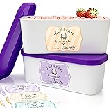 Set of 2 Reusable Ice Cream Tub Containers 1.6 Quart Ea. - Perfect for Homemade Sorbet, Frozen Yogurt Or Gelato - Stackable S