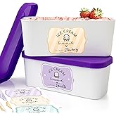 Set of 2 Reusable Ice Cream Tub Containers 1.6 Quart Ea. - Perfect for Homemade Sorbet, Frozen Yogurt Or Gelato - Stackable Storage Containers, Stickers And Lids Stores Easily In Freezer