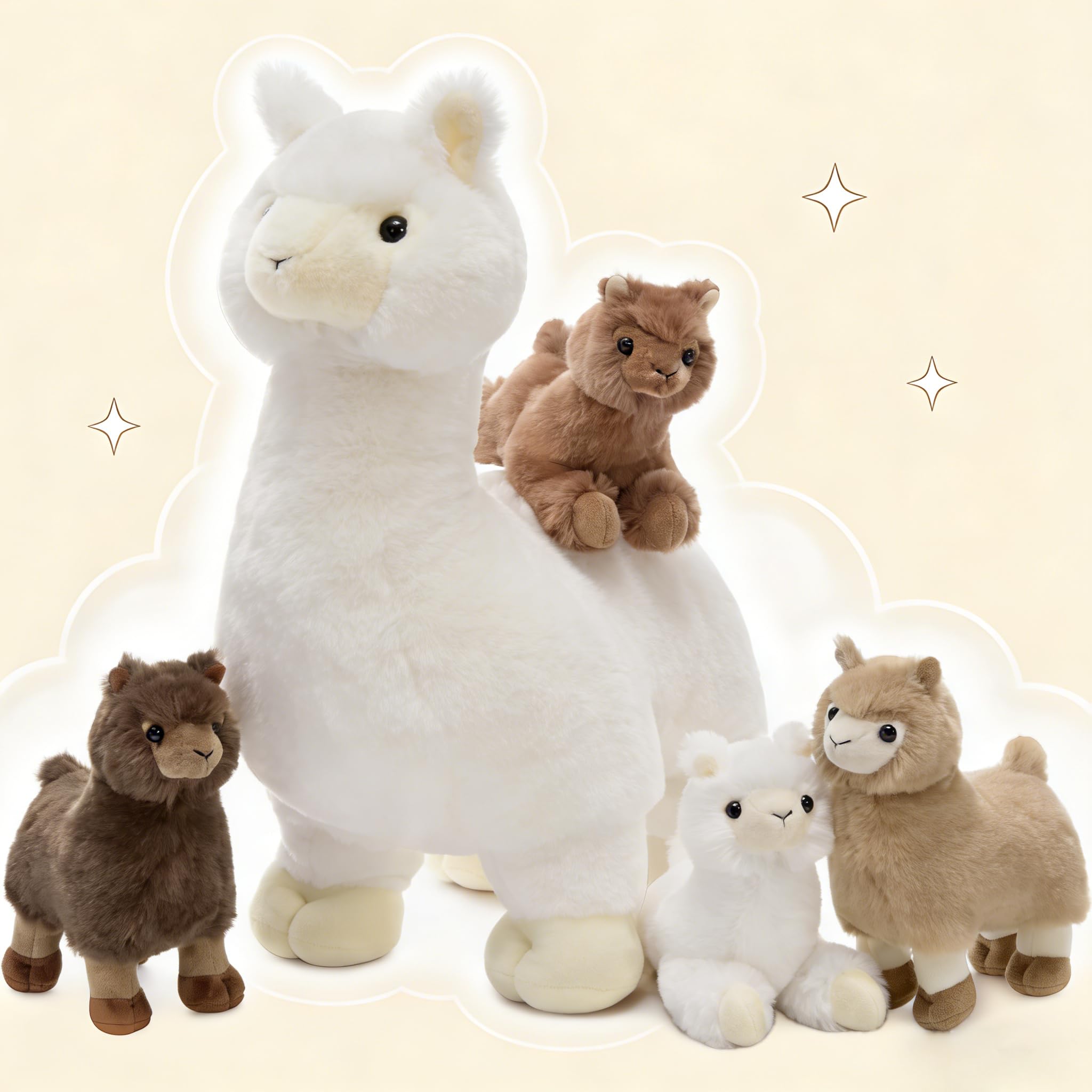 MaoGoLan 5Pcs Llama Stuffed Animal, 17.7" Alpaca with Babies Plush Toy Set, Giant Soft Cuddly Llama Plush Stuffy Birthday Easter Gift for Kids Girl Boy, Cute Alpaca Pillow Decor for Baby Shower Party