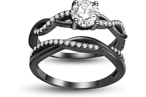 GINGER LYNE COLLECTION Queena CZ Wedding Ring Set for Women 14k Gold Sterling Silver Engagement Ring and Band Set Fake Engagement Wedding Band for Women, Travel Bridal Sets, Cubic Zirconia Promise for Her