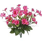 GhuaH 2 Pcs Artificial Flowers for Outdoors Hibiscus Faux Impatiens Outdoor Planters Rose Red Artificial Tropical Flower Realistic UV Resistant Silk Flowers for Outside Front Porch Spring Summer Decor