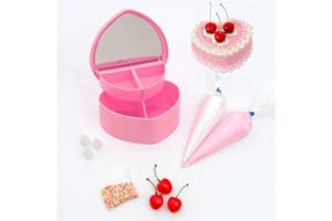 Decoden Fake Cake Kit, Decorate a Heart Shaped Fake Cake Jewelry Box Cream, Fake Whipped Cream Glue, Cherries, Sprinkles & Cr