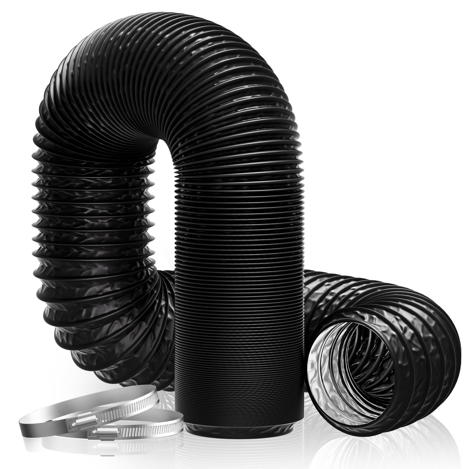 Hon&Guan Aluminium Foil PVC Ventilation Air Ducting 150mm Flexible Vent Hose Pipe for Extractor Fan, Cooker Hood, Hydroponics(ø150mm*5m,Black)