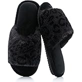 GOEWY Women's Fuzzy Open-Toe House Slippers with Memory Foam - Leopard Print Cheetah Plush Cozy Cute Slipper Indoor/Outdoor Soft Slip On Slides Gifts for Women Mom Her Ladies