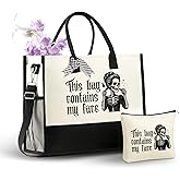InnoBeta Goth Gifts Canvas Tote Bag for Women, Bag with Top Zipper Closure and Shoulder Strap, Gothic Gifts for Girls