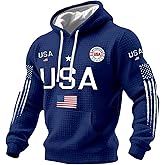 Cltopsku Men's Usa Patriotic Hoodies 250 Anniversary Usa Shirt Waffle American Flag Pullover 1776-2026 Sweatshirt Hooded