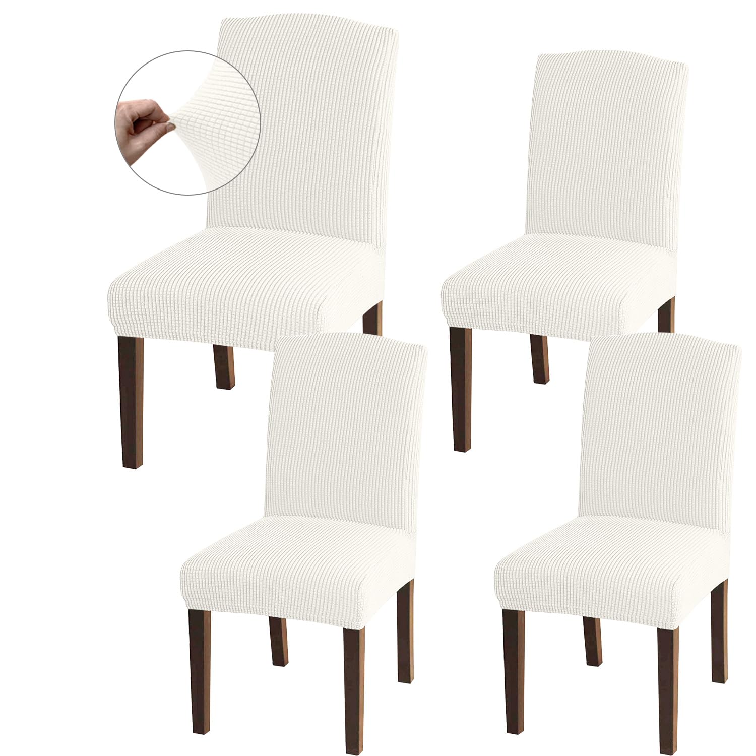 Granbest High Stretch Dining Chair Slipcovers, Universal Fit Jacquard Parson Dining Chair Covers, Removable Chair Protectors for Dining Room, Kitchen, Restaurant and Hotel (Set of 4, Ivory)