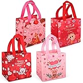 4PCS Happy Valentines Day Reusable Gift Bags, Treat Bags with Handles, Valentines Day Party Bags, Multifunctional Non-Woven Valentines Bags for Gifts Wrapping, Valentines Party Supplies, 7.9 × 7.9 ×