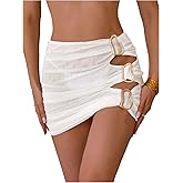 SweatyRocks Women's Sheer Mesh Cut Out Beach Skirt Ruched Bathing Suit Cover Up Bottom
