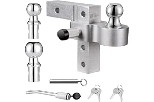 FULLHAUL Adjustable Trailer Hitch Ball Mount with Forged Aluminum Shank, Fits 2" Receiver, 6" Drop/Rise Hitch, 1-7/8"&2"&2-5/16" Combo Tow Balls with Double Pin Key Locks, GTW of 7,500 lbs