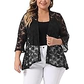 Agnes Orinda Plus Size Lace Cardigans for Women Open Front 3/4 Bell Sleeve Sheer Lace Crochet Formal Bolero Shrugs