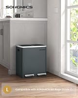 SONGMICS 2 x 15L Double Bin Pedal Waste Recycling Kitchen Bin Greenish Grey view 2
