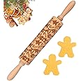 XINBADA Christmas Gingerbread Embossed Rolling Pin - Perfect Christmas Baking Supplies for Cookie Decorating,Wooden Rolling Pin for Cookies & Pastries,Christmas Theme Cookie Mold