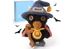 CrochetBox Crochet Kit for Beginners Adults, Halloween Crow Starter Crochet Kits with Step-by-Step Video Tutorials and Yarns, Hook, Accessories, DIY Craft Gift for Adults and Kids