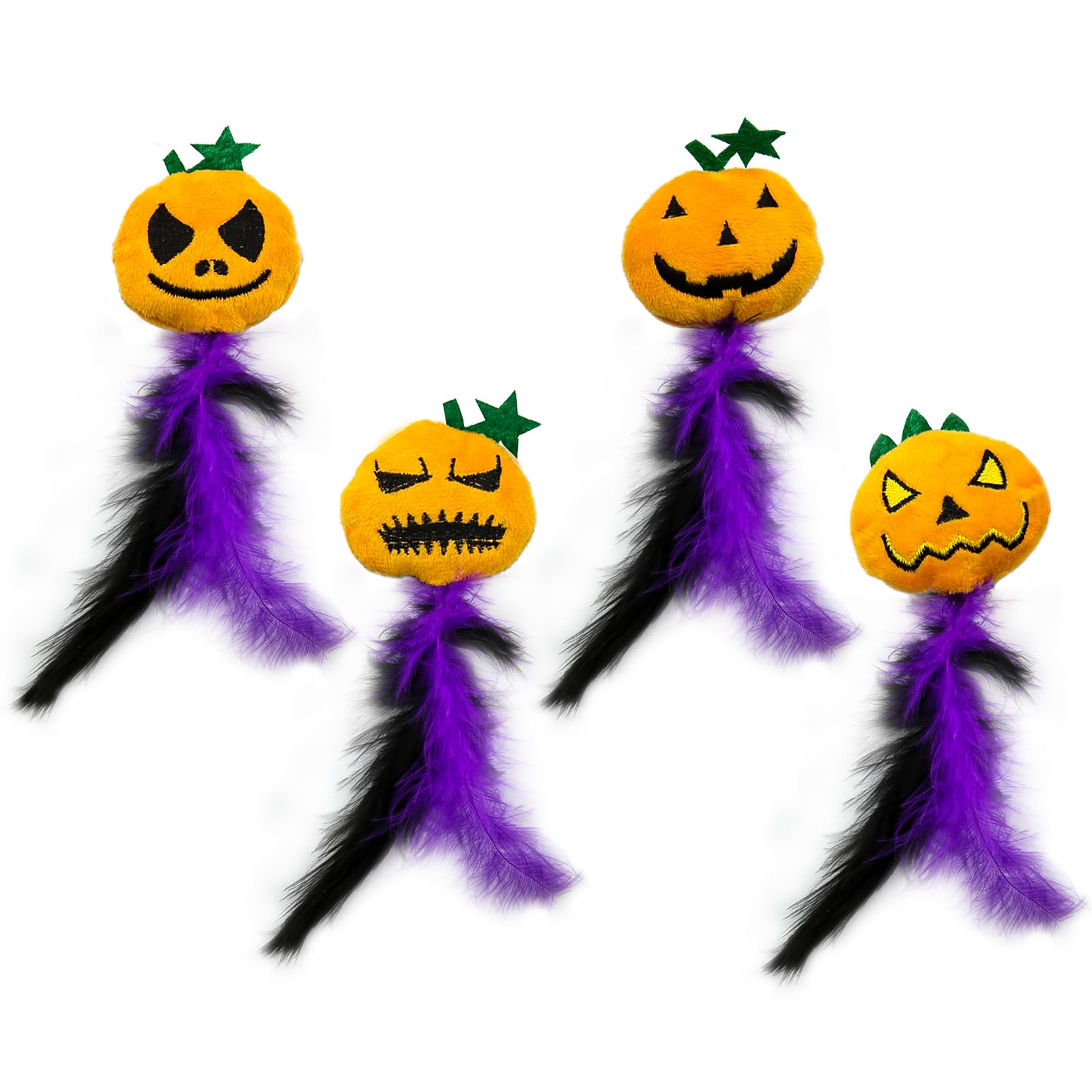 Geluode Cat Toys 4 PCS,Halloween Kitten Toys,Pumpkin Cat Feather Plush Toys Funny Spooky Nips Toys For Halloween Thanksgiving Christmas Party Indoor Cats Interactive Teeth Cleaning Accessories