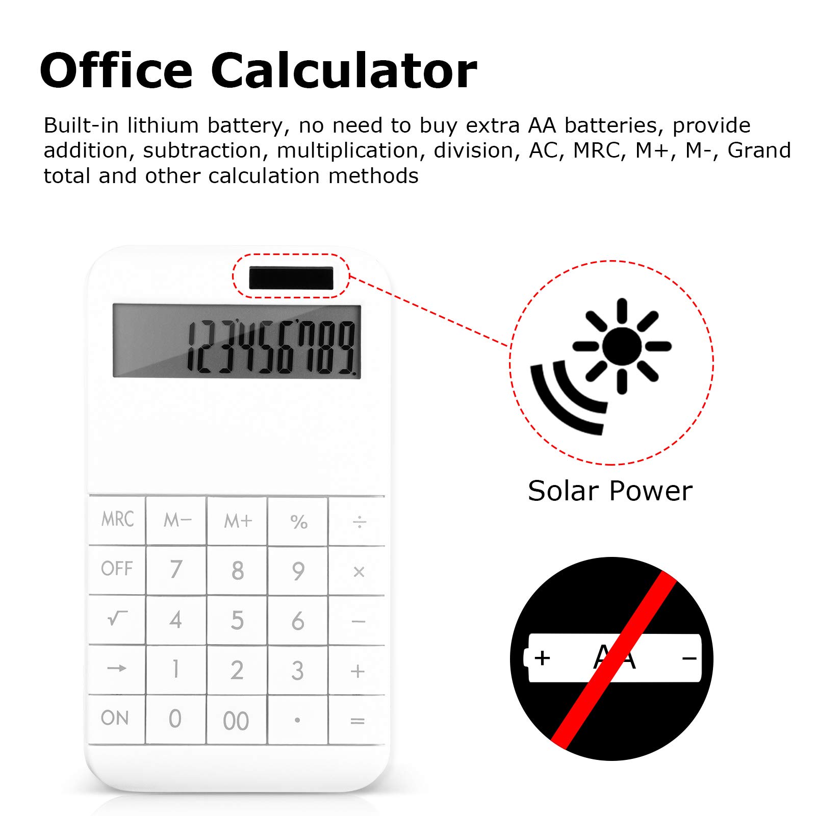 EooCoo Basic Standard Calculator 12 Digit Desktop Calculator with Large LCD Display for Office, School, Home & Business Use, Modern Design - White