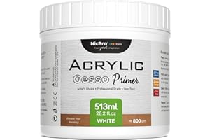 Nicpro White Gesso Primer for Acrylic Painting(28.2 Oz / 513ML), Excellent Coverage, Gesso Surface Prep Medium for Acrylic Paint & Oil Paint, Heavy Gesso Primer for Canvas, Wood, Paper, Plastic