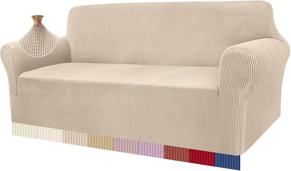 Granbest 3 Seater Sofa Cover Beige High Stretch Non Slip Jacquard Spandex