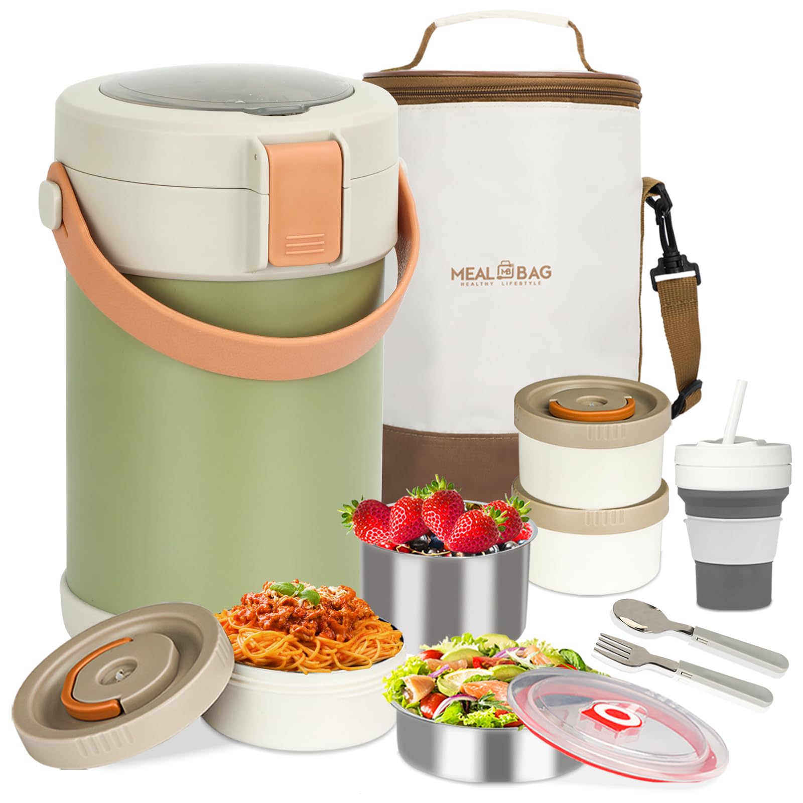 Photo 1 of 67oz Adults Thermo for Hot Food Kit 9.06in 3 Layer Stainless Steel Vacuum Soup Food Thermo Hot Food Jar Bento Box for Men, Women, Suitable insulated Lunch Box for 12+ Camping, Office & Travel Use