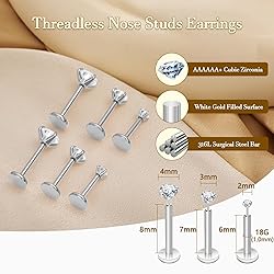 3 Pairs 6 Pcs Silver 18G Threadless Nose Piercings