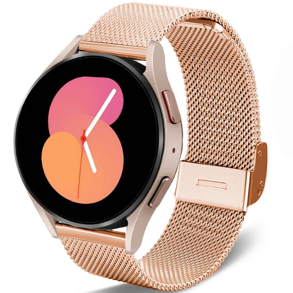 DEALELE Compatible with Samsung Galaxy Watch 6 / 6 Classic / 5 / 5 Pro / 4 / 4 Classic / 3 41mm / Active 2, 20mm Stainless Steel Metal Mesh Replacement Strap for Huawei GT3 42mm / GT2 42mm (Rose gold)