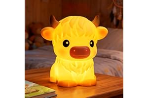 Mewaii Huggwaii Highland Cow Night Light for Kids, Dimmable Squishy Silicone Animal Night Light Touch Cow Lamp, Highland Cow Gifts for Nursery with 30 Auto-Off Timer, Cute Decor for Boys Girls Women