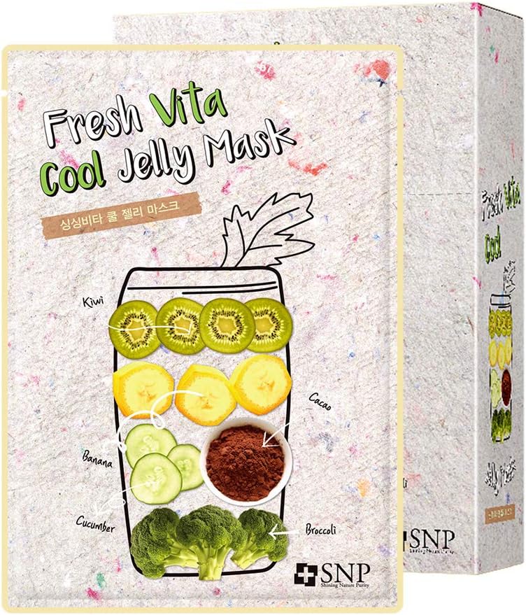 SNP - Fresh Vita Cool Jelly Korean Face Sheet Mask - Firming & Tightening Effects for All Sensitive Skin Types - Contains Vitamin B - 10 Sheets - Best Gift Idea for Mom, Girlfriend, Wife, Her, Women