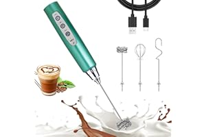 Nahida Green Milk Frother Wand for Coffee, Frother Handheld Rechargeable Electric Whisk with 3 Heads 3 Speeds Drink Mixer Coffee Frother Foam Maker For Latte, Cappuccino, Hot Chocolate, Egg