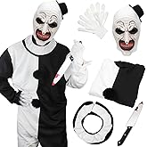 QIHUACOSPVC Halloween Clown Costume Black and White Clown Jumpsuit Outfit With Mask Accessories Set