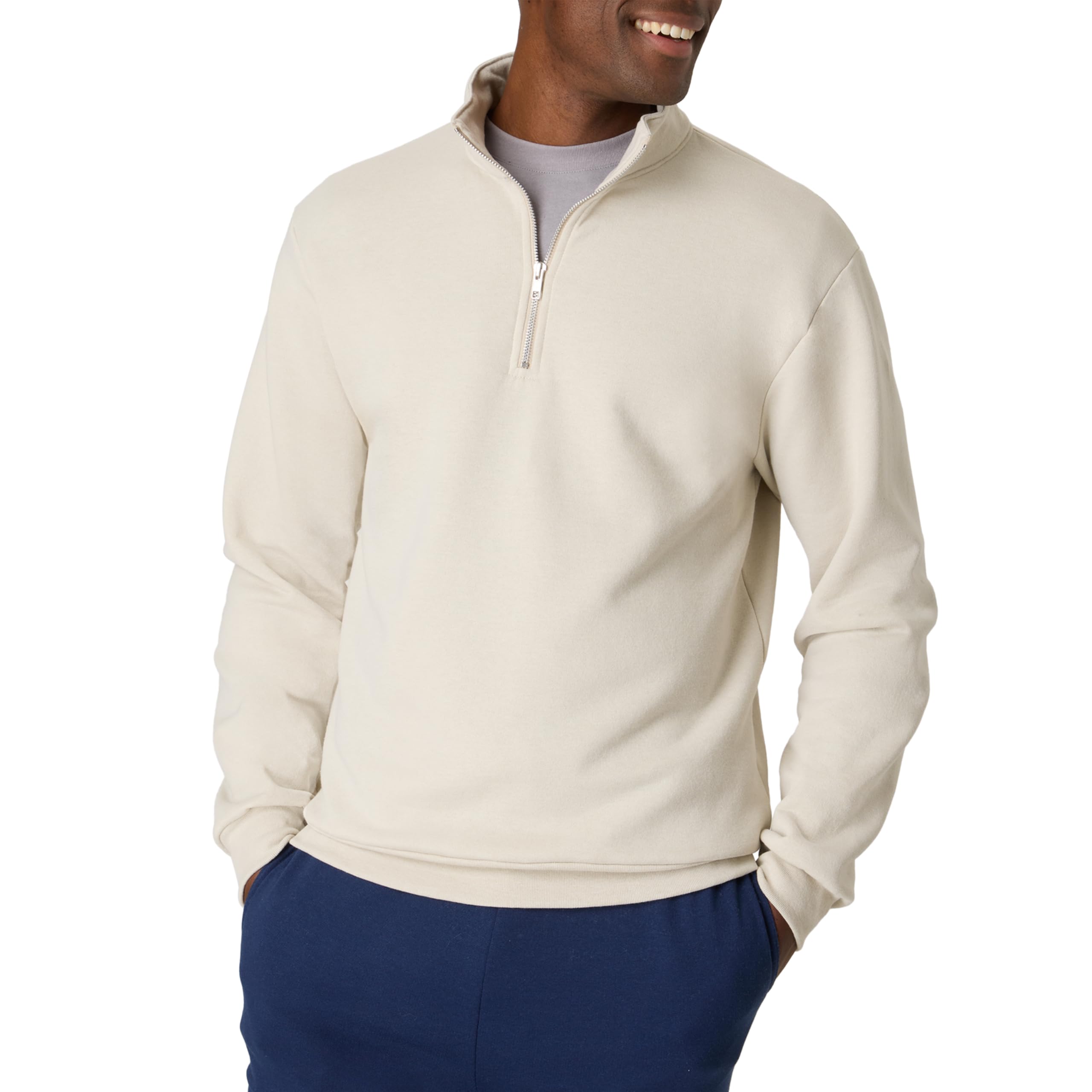 Hanes Jersey con cremallera de un cuarto para hombre, camisa de forro polar EcoSmart para hombre, mezcla de algodón