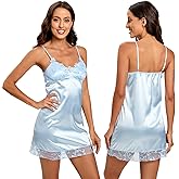 Lanyoshe Womens Nightgown Sexy Chemise Satin Night Dress Sleepwear Nightwear(S-XL)