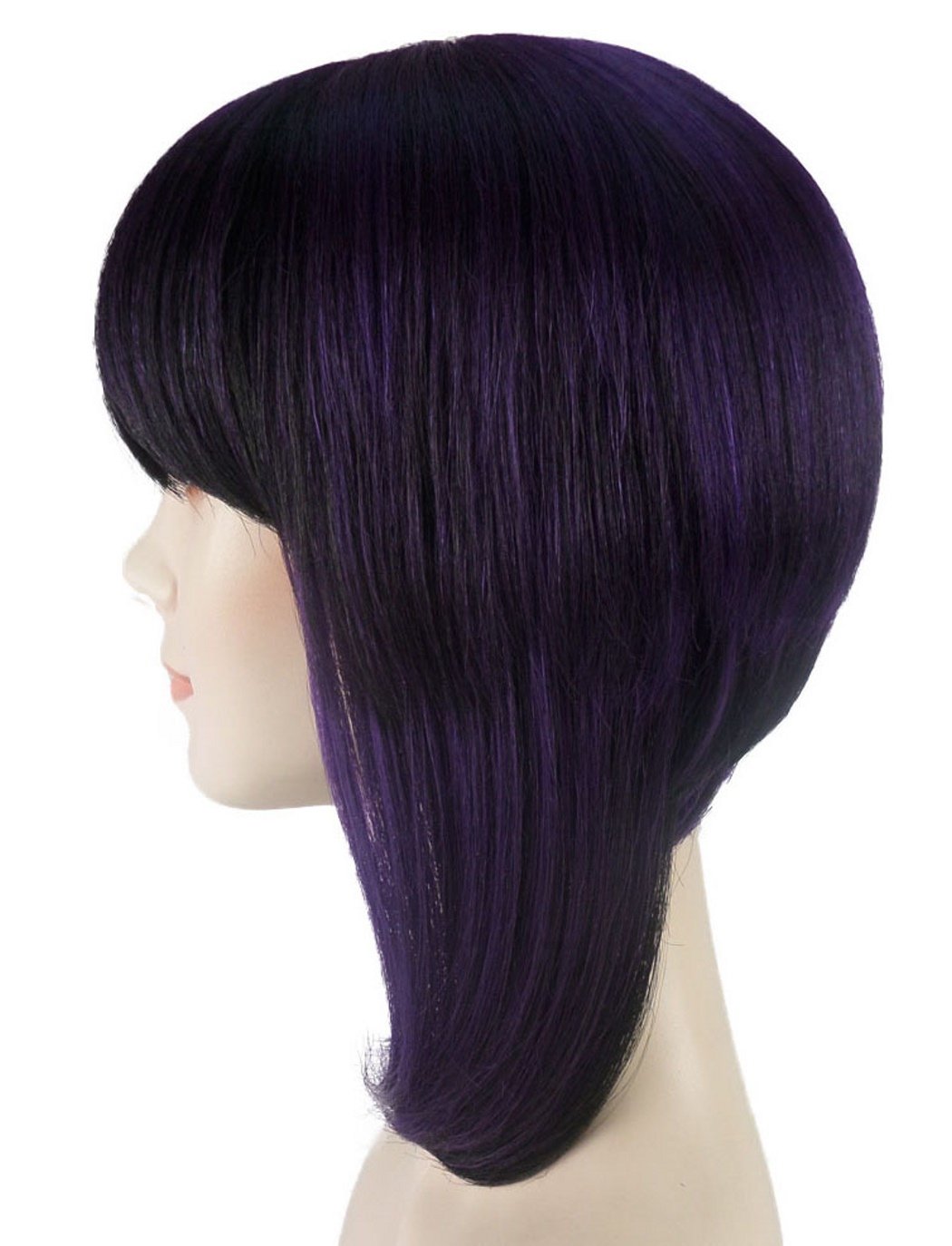 Short Bob Straight Wig with Bangs Purple Hairpiece for Halloween Costume Party Cosplay