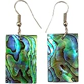 Swimmi Iridescent Paua Abalone Shell Earrings, Natural Abalone Earrings for Women, Handmade Dangle Drop Seasell Earrings Fashion Jewelry (EA302)
