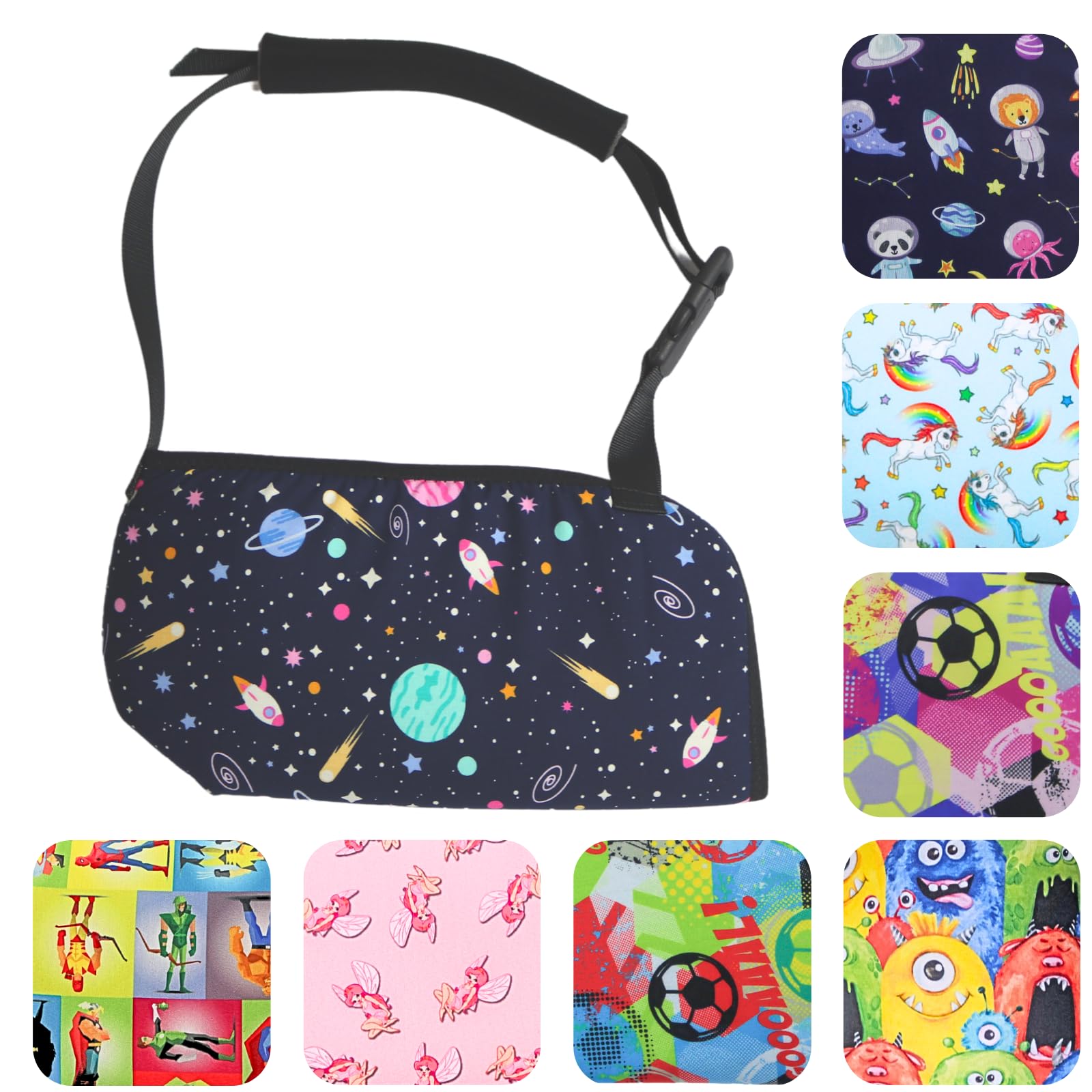 Solace Bracing Children's Padded Sling (8+ Fun Designs) - British Made & NHS Supplied Kids Sling - #1 Arm, Collarbone, Wrist, Shoulder & Elbow Support for Fractures & Injuries - Space