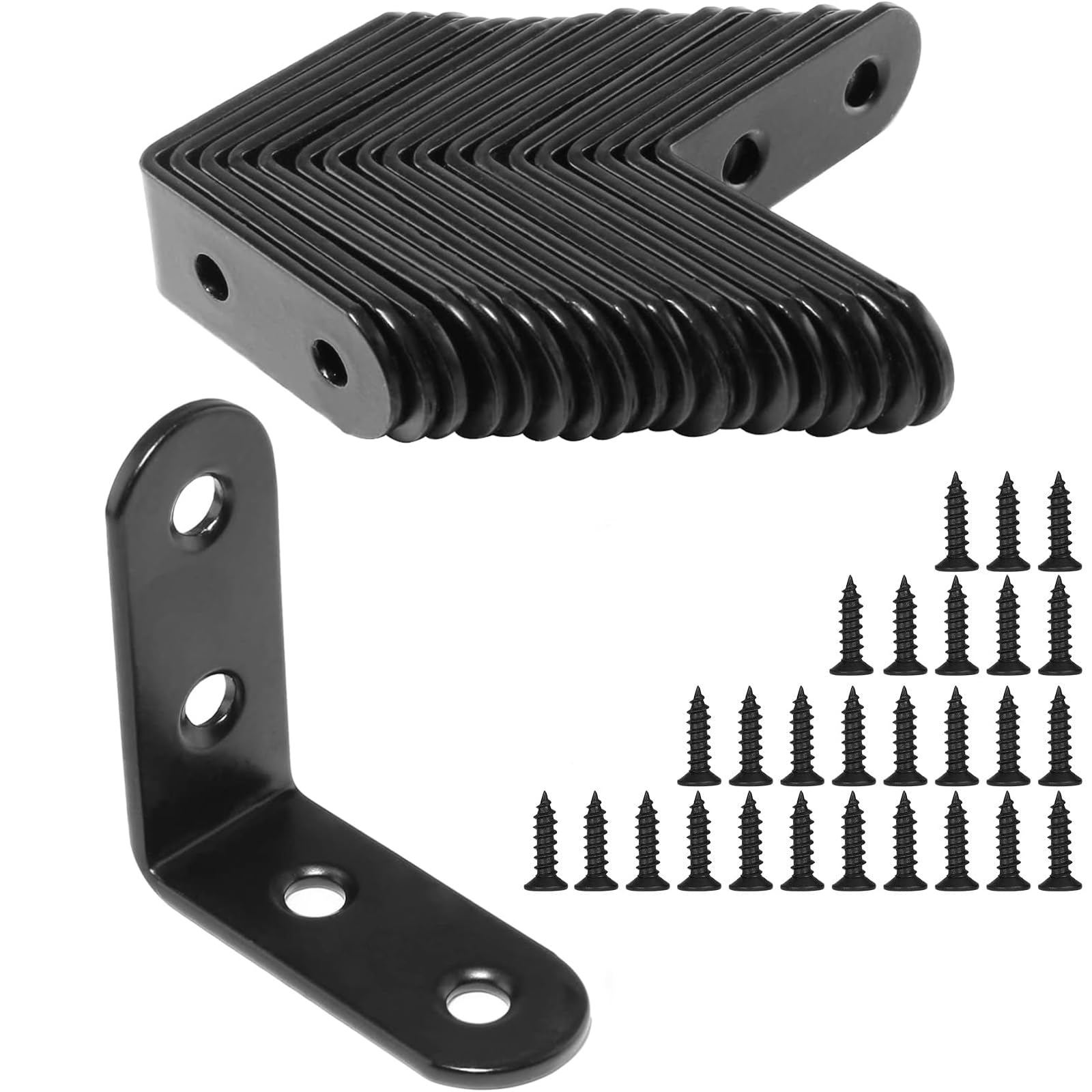25Pcs L Bracket Corner Braces, 40 x 40mm Stainless Steel Corner Brackets, 90 Degree Right Angle Bracket, Metal L Brackets for Shelves Wood Furniture Cabinet Chair Drawer with 100 Screws