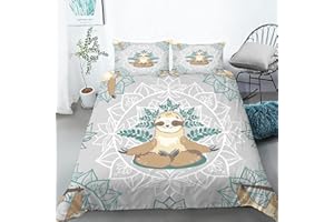 AILONEN Sloth Bedding Set Twin Size,Cartoon Sloth Duvet Cover Set for Kids Girls Boys,Sloth Pattern Printed Comforter Cover,1 Quilt Cover 2 Pillowcases 3 Piece