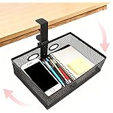 grnpeak Under Desk Organizer with 360° Swivel, Clamp-On No Drill Installation, Sturdy Mesh Storage Drawer for Home Office, Pencils, Art Supplies and More (Black)