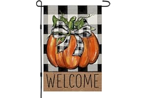 CROWNED BEAUTY Fall Pumpkin Garden Flag 12x18 Inch Double Sided for Outside Thanksgiving Burlap Buffalo Plaid Small Welcome Seasonal Yard Flag (Orange)
