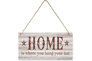 RCUNLK Home is Where You Hang Your Hat Wooden Wall Art Plaque Sign 6×12 Inche Decorative Wooden Wall Hanging for House Family