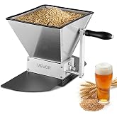 VEVOR Manual Grain Mill, Homebrew Malt Grinder, Adjustable Barley Mill Crusher for Wheat Beer Brewing - with 2 Stainless Steel Rollers, 1.06 Gallon Hopper &amp; Metal Base Plate