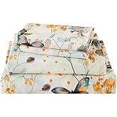 CozySmile Floral Printed Sheet Set King Size 4 Piece,Soft & Breathable Deep Pocket 16" Cooling Wrinkle Free Comforter Bed Set Botanical Pattern Sheets (King, Butterflies Dancing)