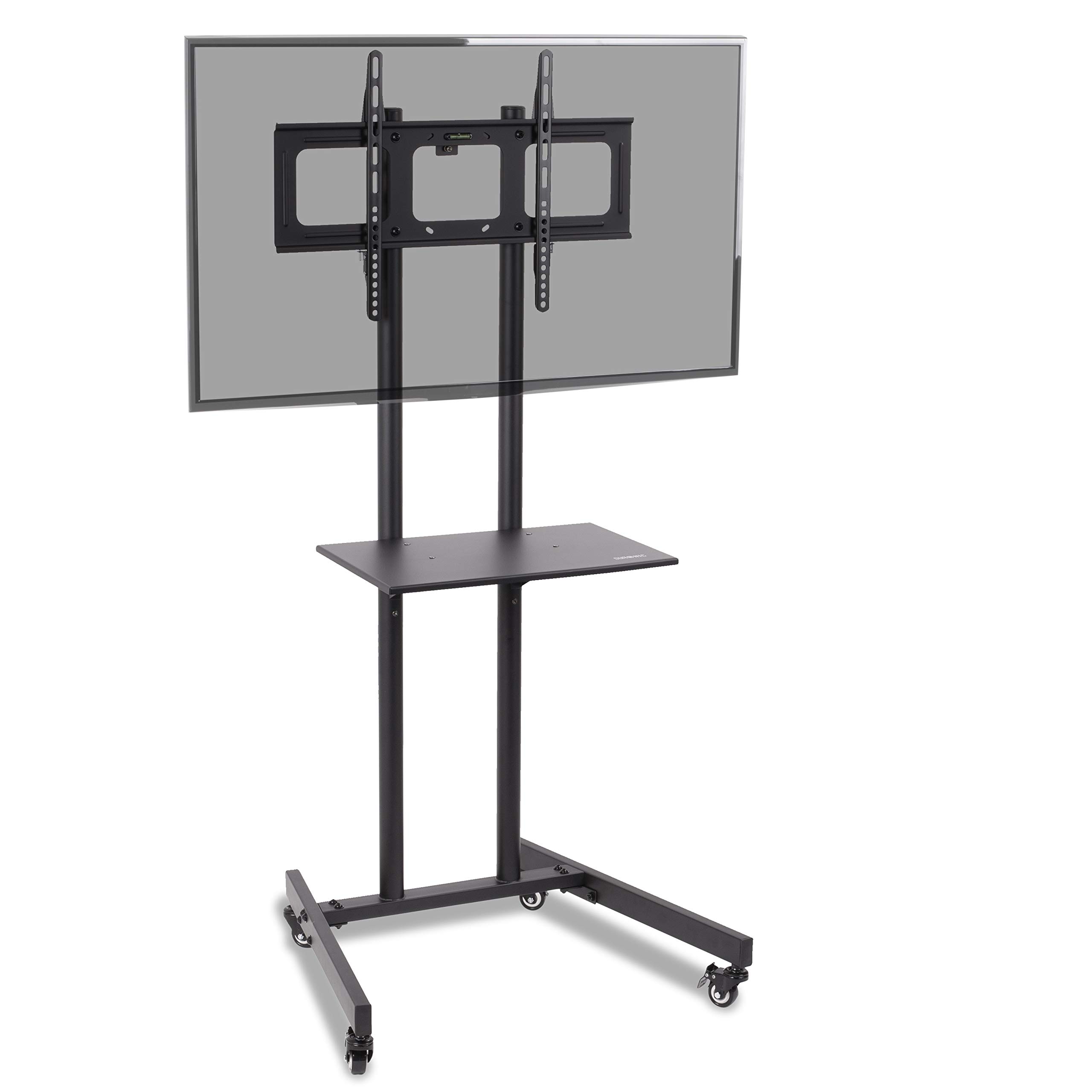Duronic TV Stand Chrome & Glass Stand for 30” -80” Flat Screen Television LCD/LED/OLED/QLED, With Tilt & Swivel, VESA Up to 600x400, Capacity, With Media Shelf (TVS5T1)