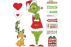 QTISKY Griinchs Christmas Decorations - Christmas Cutouts Decorations Hard Paper Carboard with 8 PCS Tree Signs, Xmas Decor for Indoor Home Door Wall Porch Window, Christmas Tree Ornaments Decorations