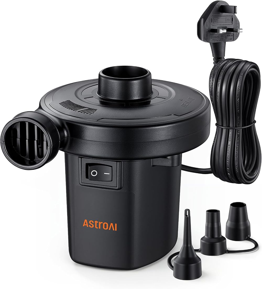 AstroAI Electric Pump 400L/min 220-240V UK 3 Nozzles Air Mattress Pool Inflator