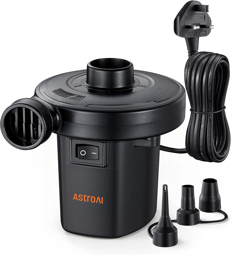 AstroAI Electric Pump 400L/min 220-240V UK 3 Nozzles Air Mattress Pool Inflator