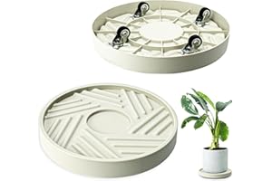 REDHUGO 2PCS Round Plant Caddy with Hidden Wheels, Heavy Duty Rolling Plant Stand Caddy with Wheels, Pot Base for Indoor Outdoor, Beige, 12 inches