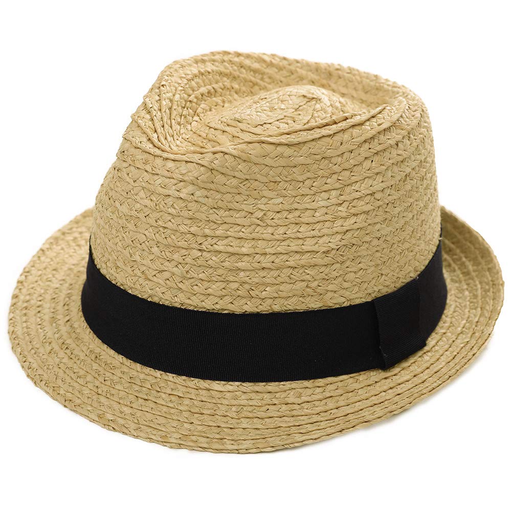 Fancet Packable Straw Fedora Panama Sun Summer Beach Hat Cuban Trilby